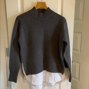 B Young Women's Gray Sweater with White Layered Hem